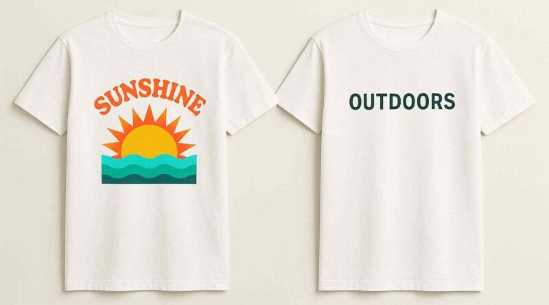 Perbandingan hasil sablon kaos dengan desain penuh warna dan sablon sederhana pada kaos putih