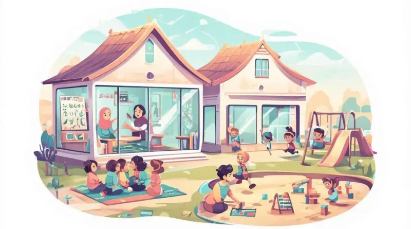 Ilustrasi taman kanak-kanak akreditasi A di Jogja dengan suasana belajar anak